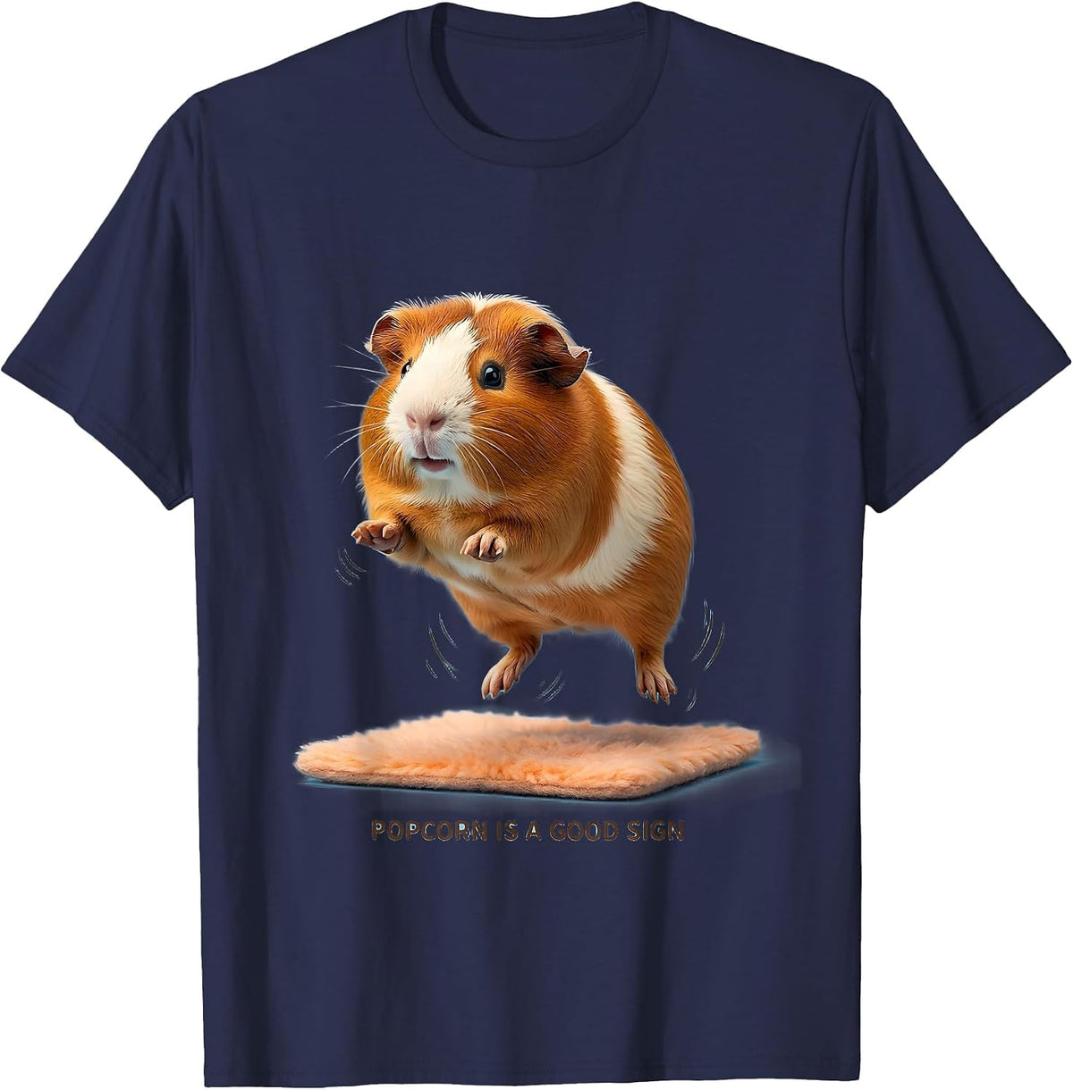 Popcorn Is A Good Sign Cute Kawaii Guinea Pig Lover Humor T-Shirt - Navy Blue