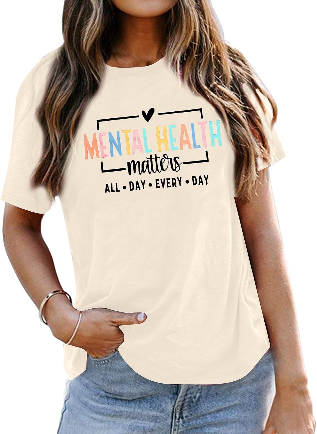 MYHALF Mental Health Shirt Positive Shirts - Women Motivational Shirt Mental Health Matters Tee Mental Health Gifts - Apricot