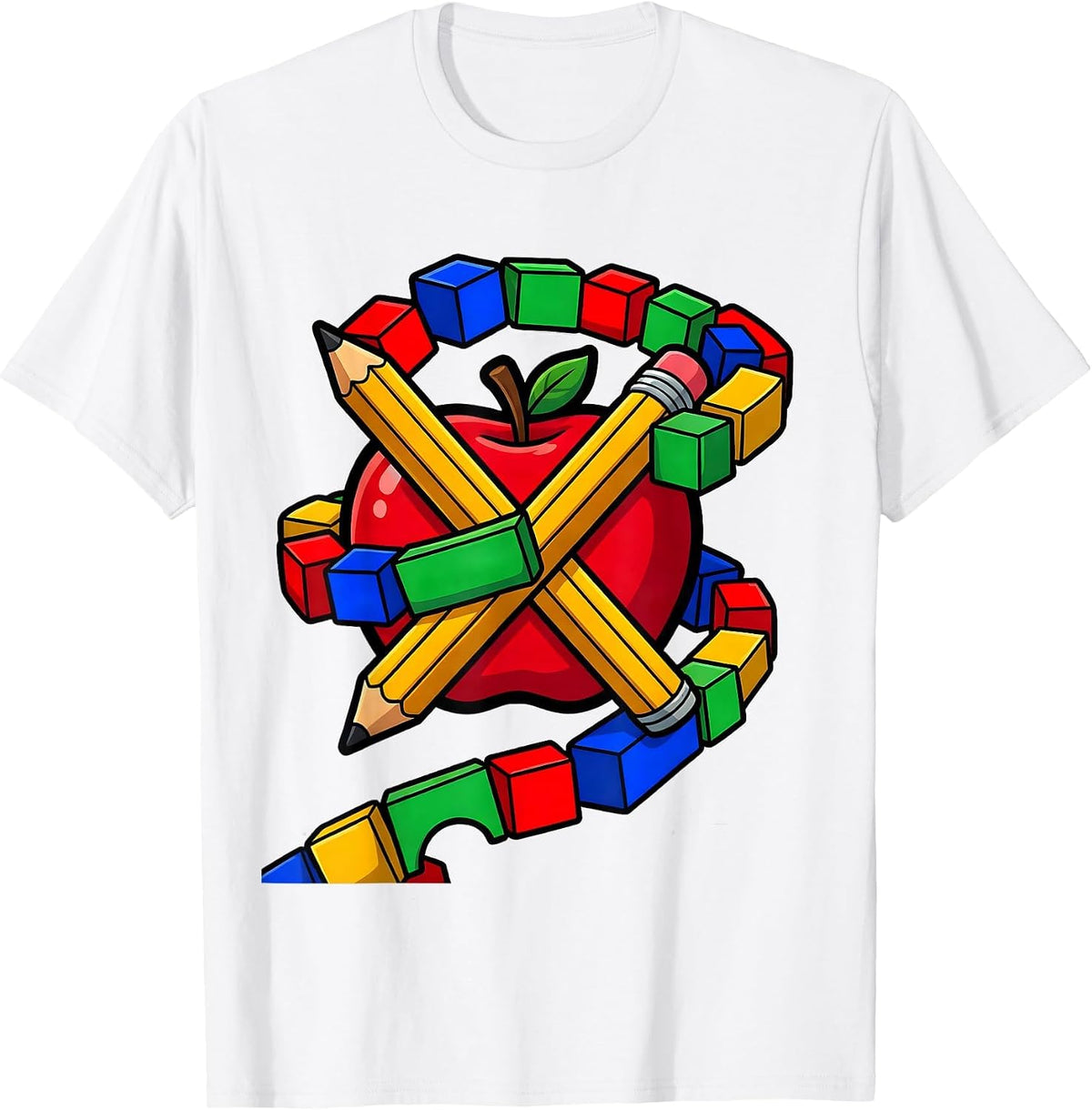 Men's Preschool Teacher Pencil Apple Colorful ABC Graphic T-Shirt - White