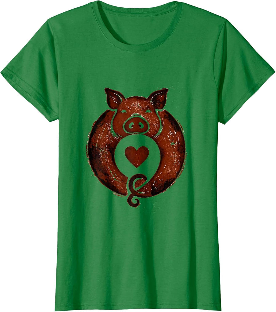 Women's Pig Silhouette Farm Animal Lover Cute Humor T-Shirt - Kelly Green