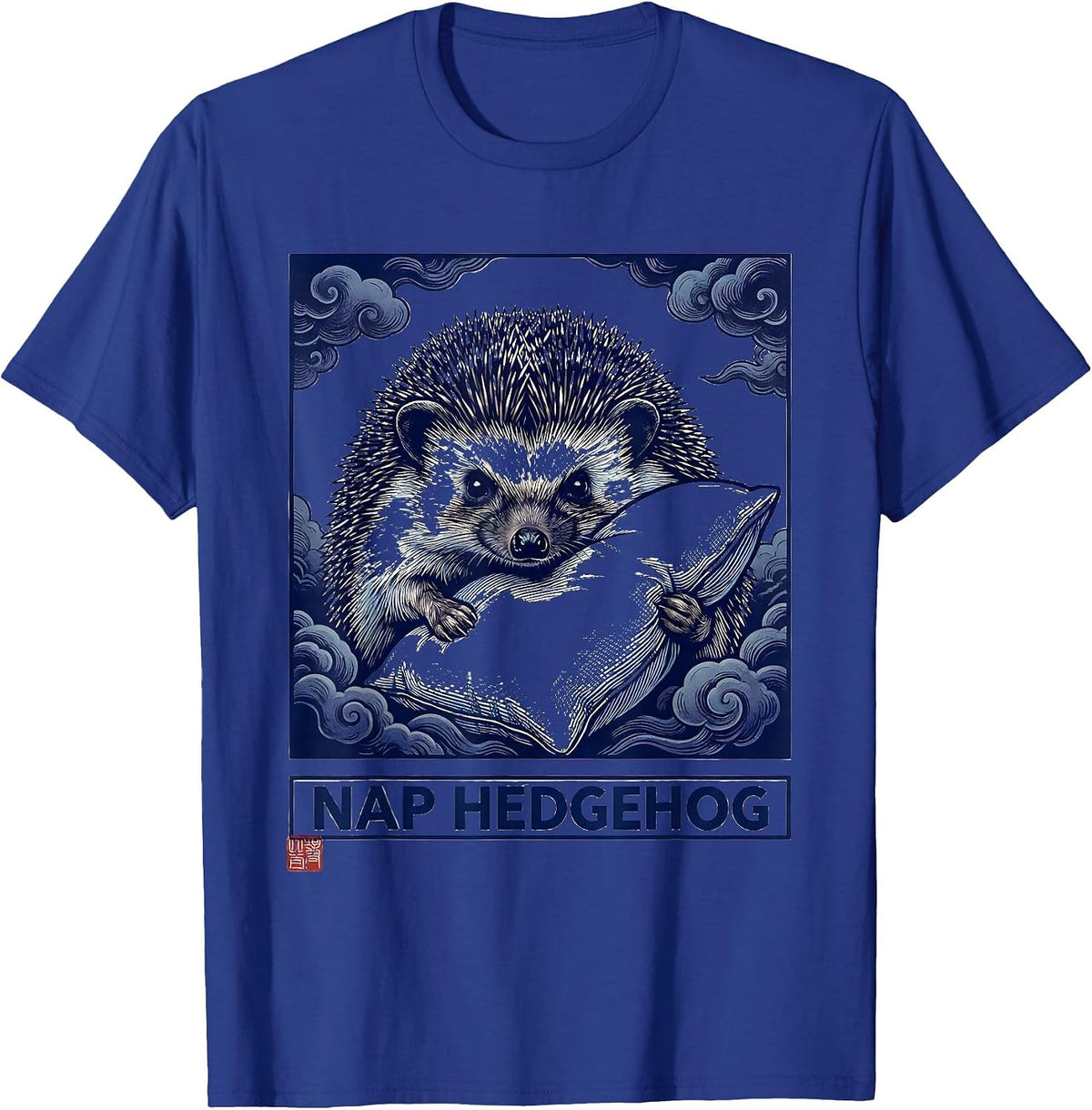 Men's Nap Hedgehog Ukiyo-e Japanese Pop Culture Animal Mashup T-Shirt - Royal Blue