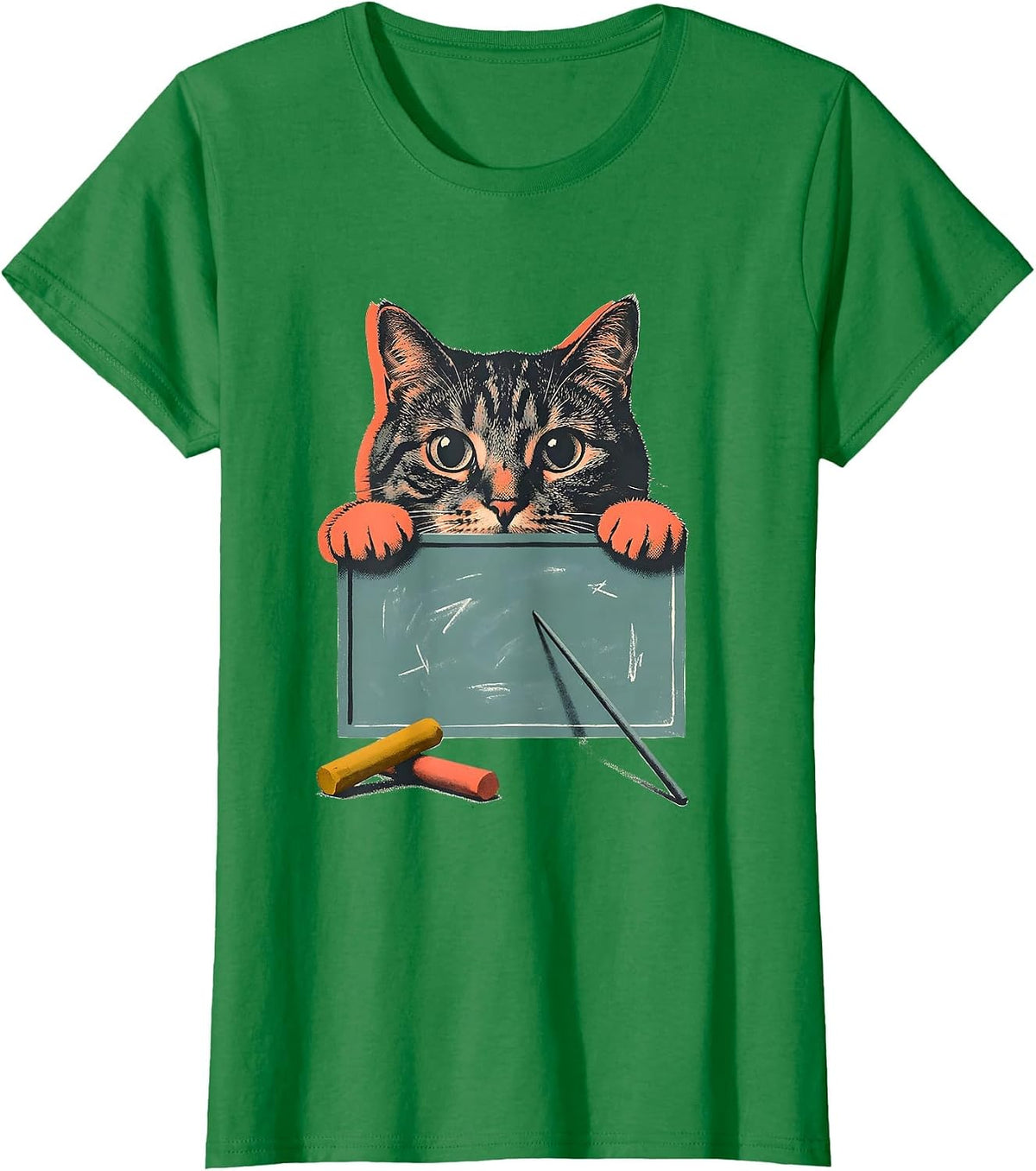 Cute Kawaii Cat Peeking Chalkboard Cat Lover Gift T-Shirt - Kelly Green