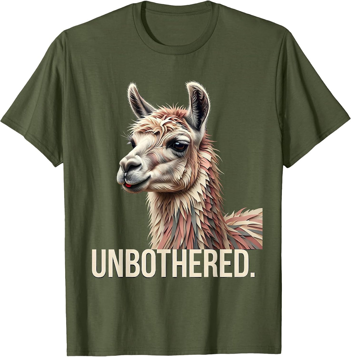 Unbothered Funny Llama Alpaca Pun Humor Novelty Gift T-Shirt - Olive Green