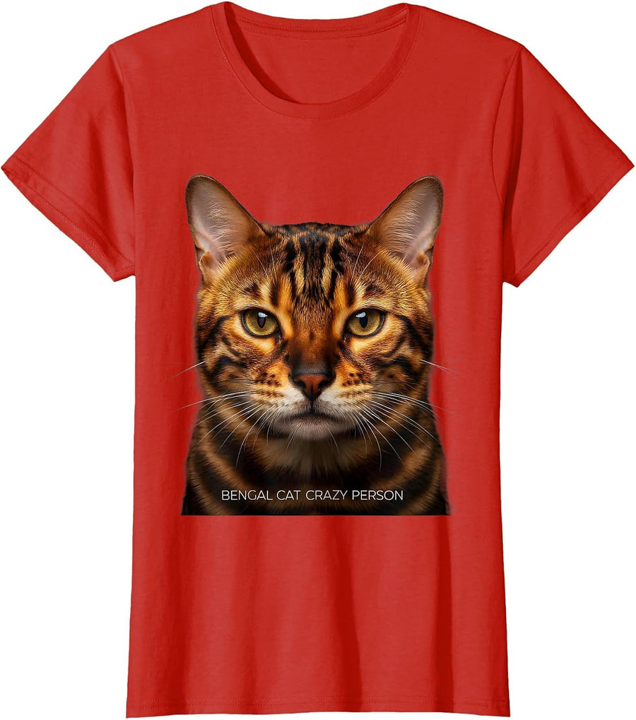 Women's Bengal Cat Crazy Person Funny Cat Lover Design T-Shirt - Red