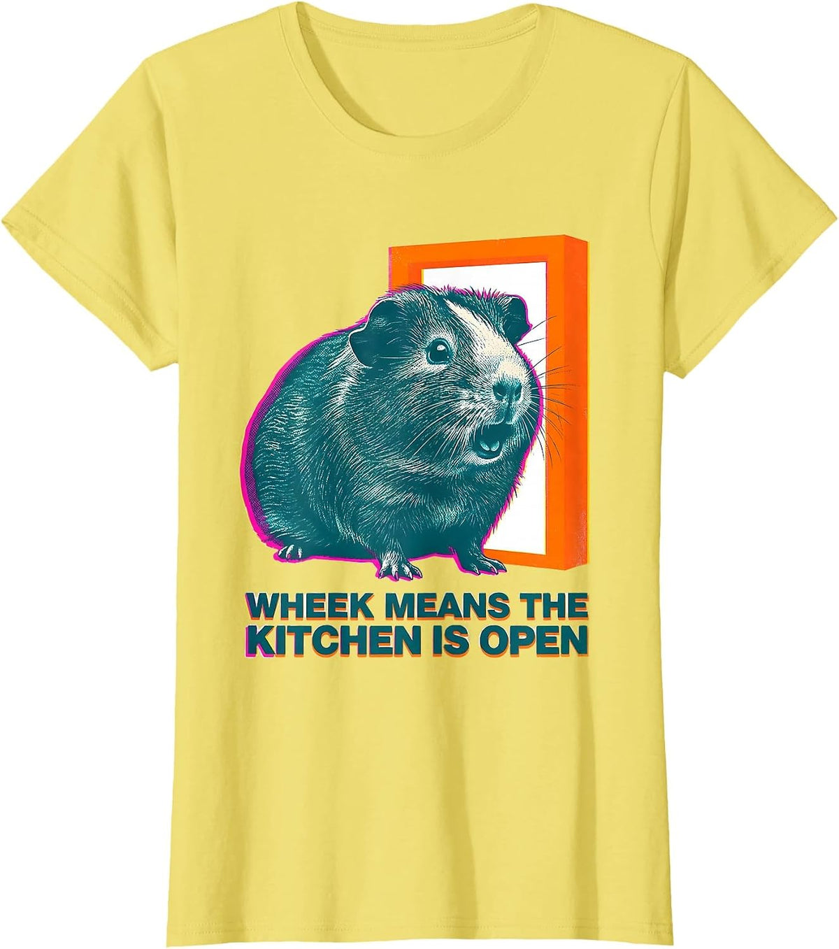Women's Wheek Means The Kitchen Is Open Funny Guinea Pig Pet Lover T-Shirt - Lemon Yellow