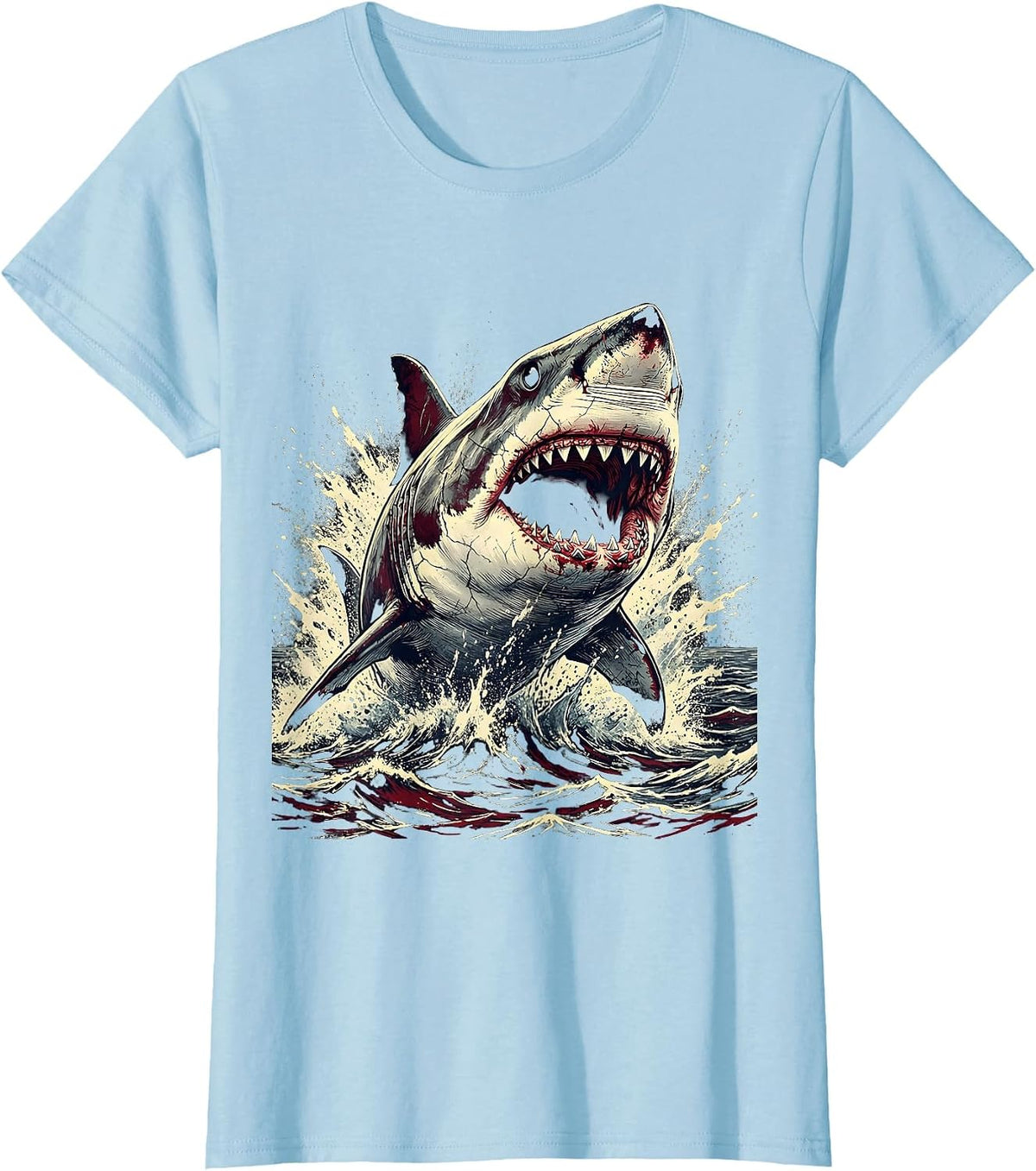 Great White Shark Ocean Burst Graphic Design T-Shirt - Baby Blue