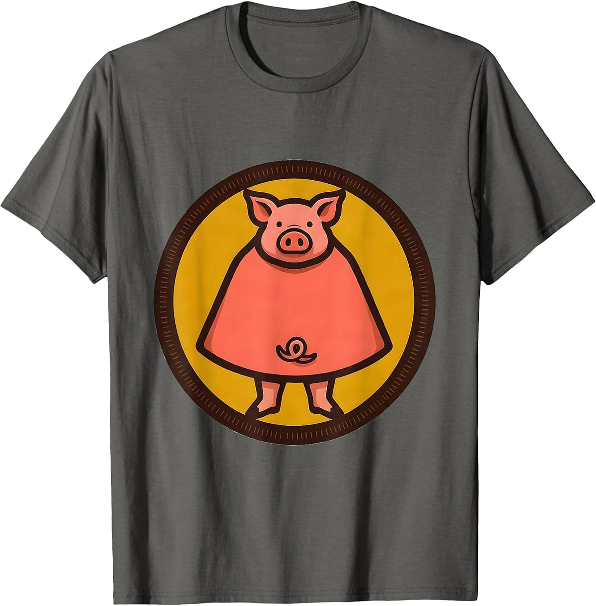 Men's Sealed Pig Badge Screenprint Poster Pig Lover Halloween T-Shirt - Asphalt Grey