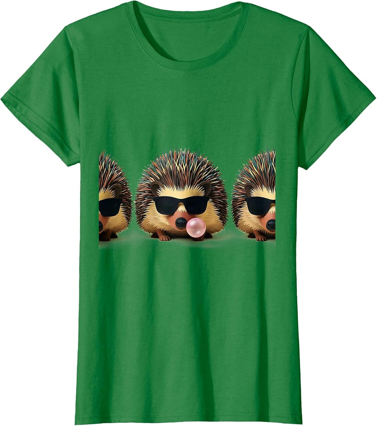 Women's Hedgehog Sunglasses Paper Cutout Funny Animal Lover T-Shirt - Kelly Green