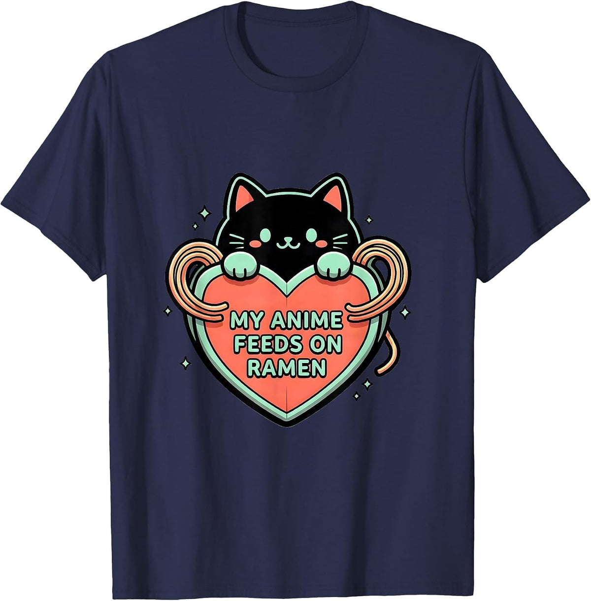 My Anime Feeds On Ramen Cute Kawaii Anime Cat Gift T-Shirt - Navy Blue