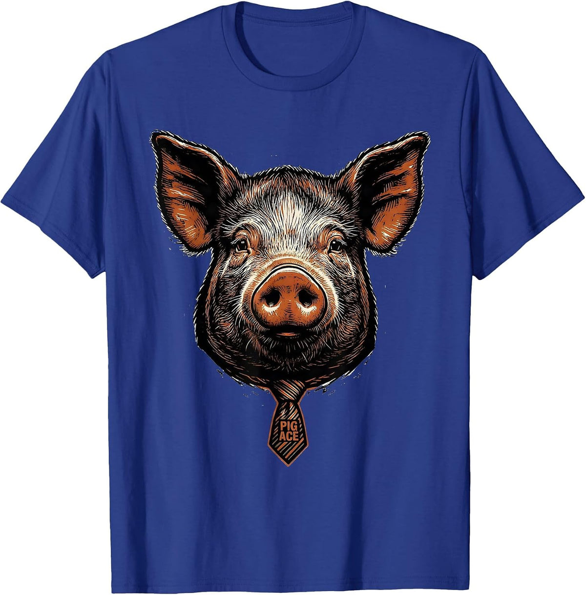 Pig Ace Funny Farm Animal Linocut Graphic Humor T-Shirt - Royal Blue
