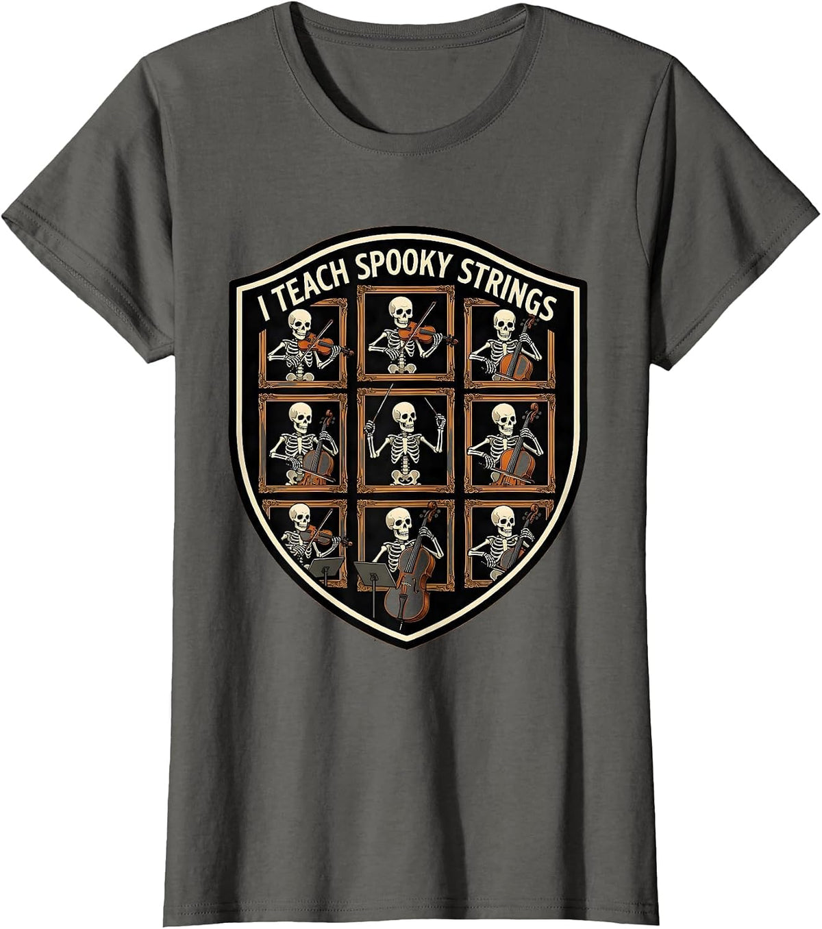 Women's I Teach Spooky Strings Funny Music Teacher Halloween Ghost T-Shirt - Asphalt Grey