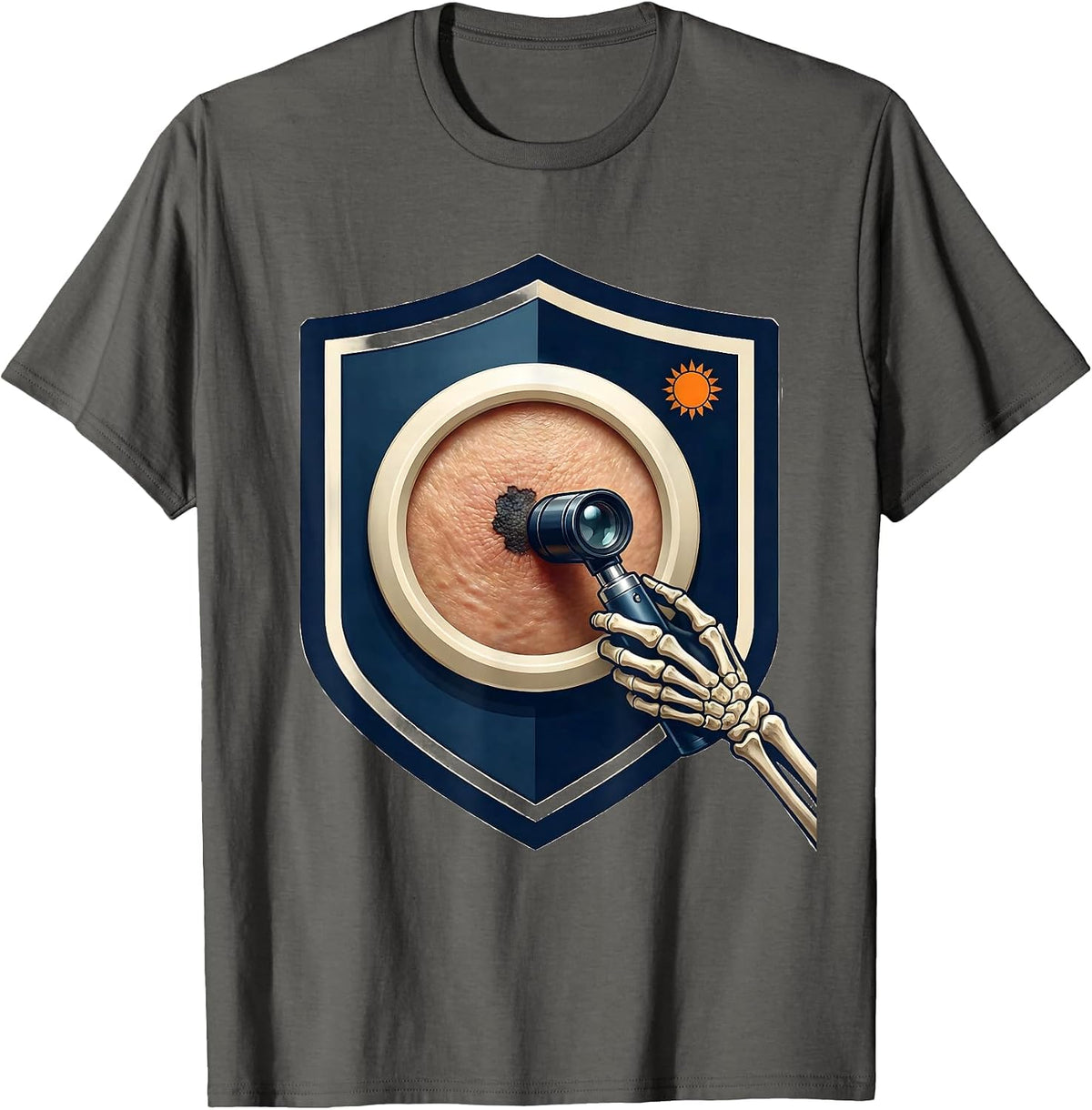 Men's Navy Shield Dermatology Skin Check Halloween Esthetician T-Shirt - Asphalt Grey