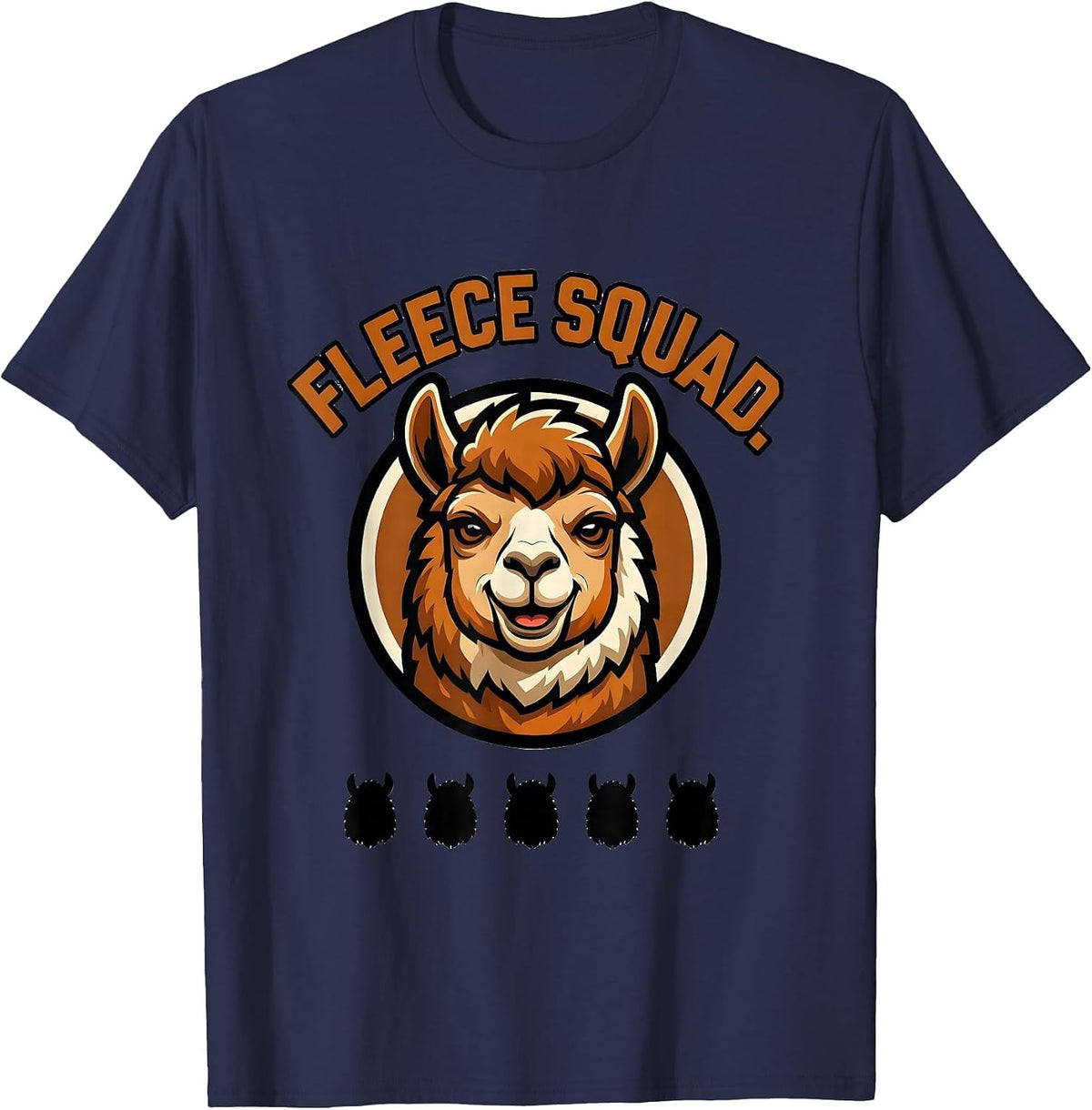 Men's Fleece Squad Bold Alpaca Mascot Funny Novelty Gift T-Shirt - Navy Blue