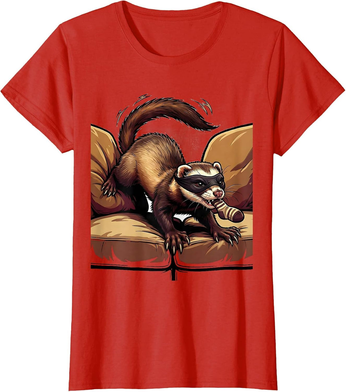 Masked Ferret Bursting Funny Ferret Lover Gift T-Shirt - Red