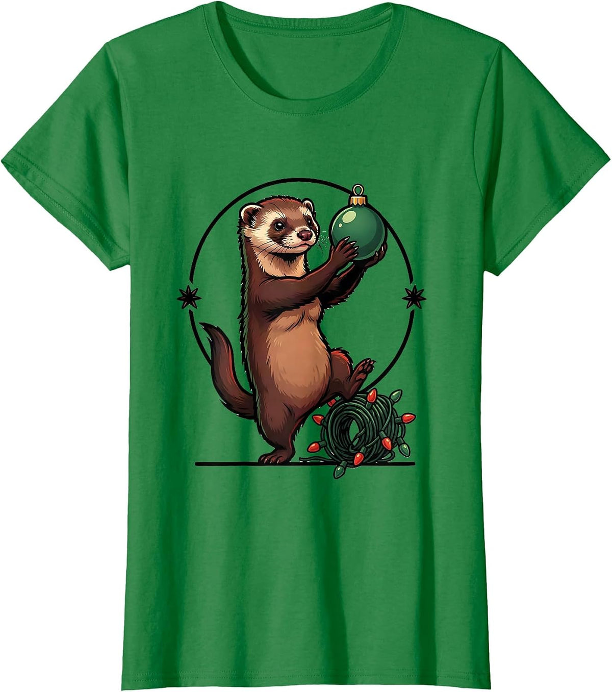 Women's Ferret Steals Ornament Cartoon Ferret Lover Humor Gift T-Shirt - Kelly Green