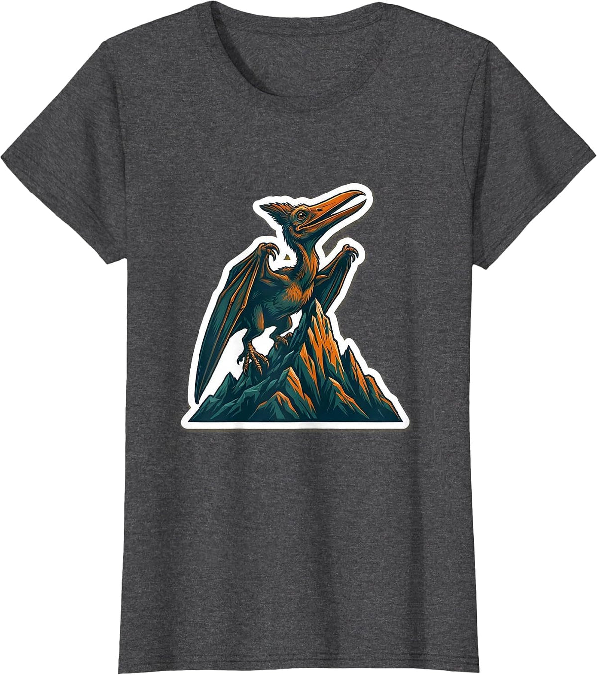 Women's Pterodactyl Mountain Peak Dinosaur Illustration T-Shirt - Dark Heather Grey