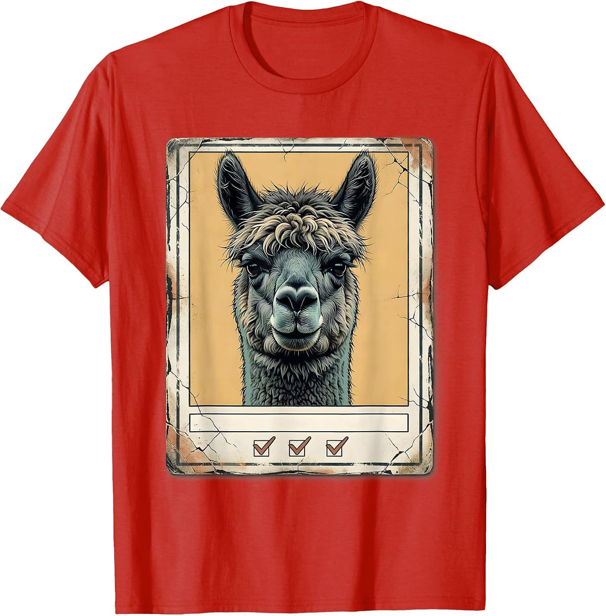 Men's Alpaca Portrait Distressed Funny Novelty Humor T-Shirt - Red
