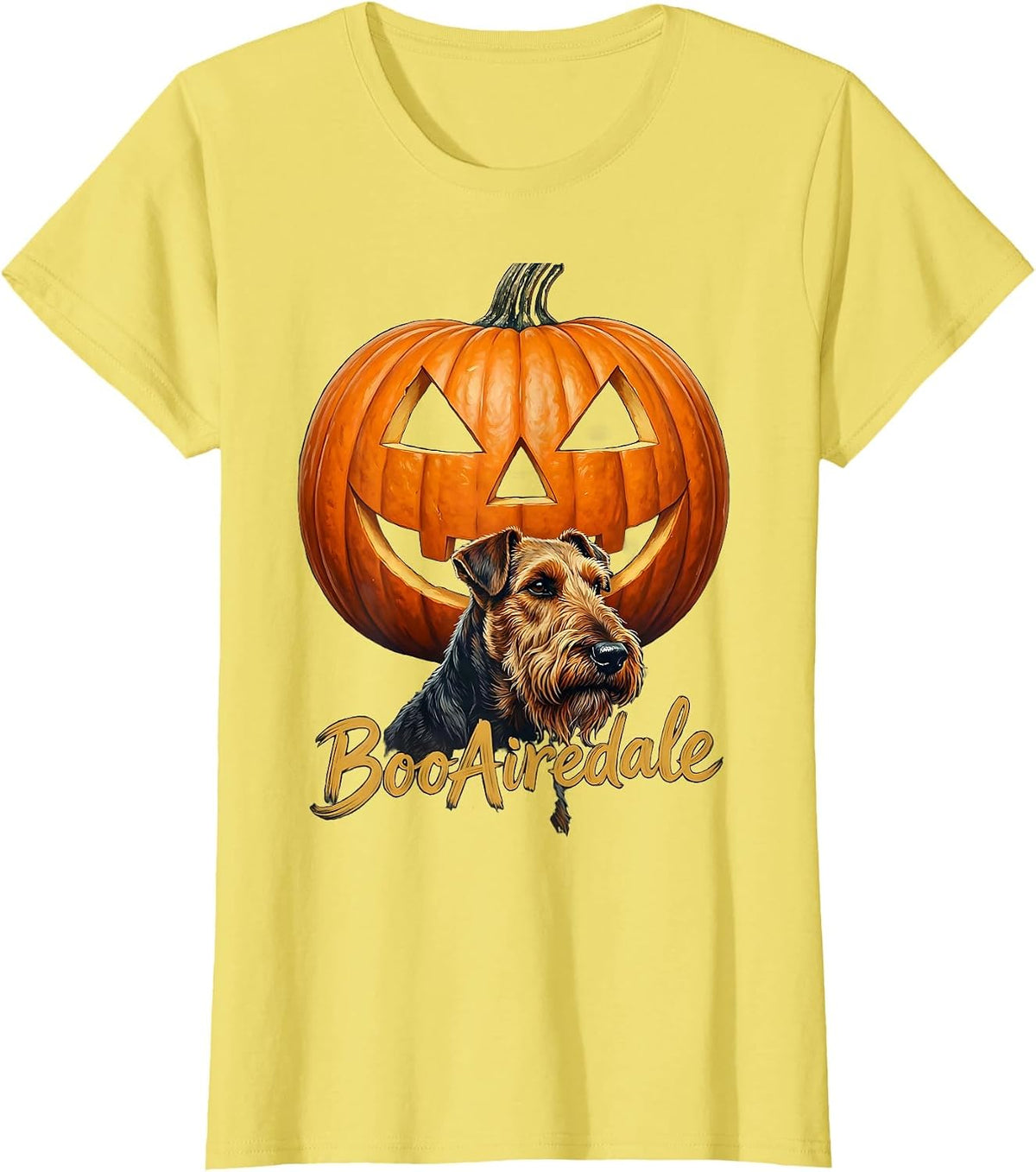 BooAiredale Funny Airedale Terrier Halloween Dog Lover Gift T-Shirt - Lemon Yellow