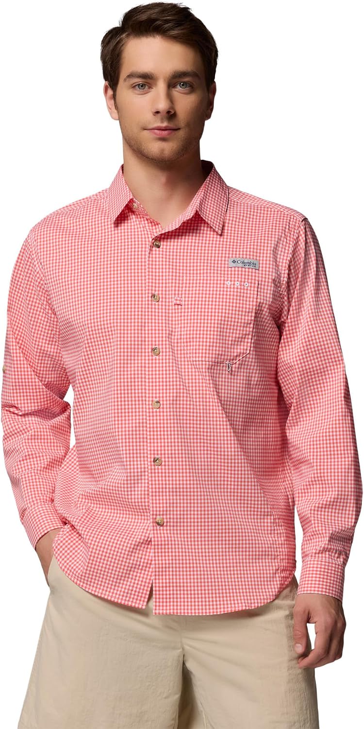 Columbia Men's PFG Harbor Peak Long Sleeve Shirt - Melonade Micro Gingham