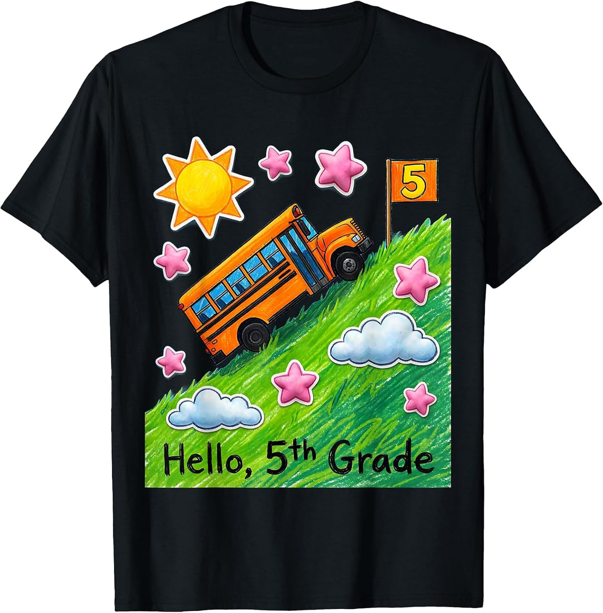 Men's Hello, 5th Grade Naive Kidcore Back To School Teacher T-Shirt - Black