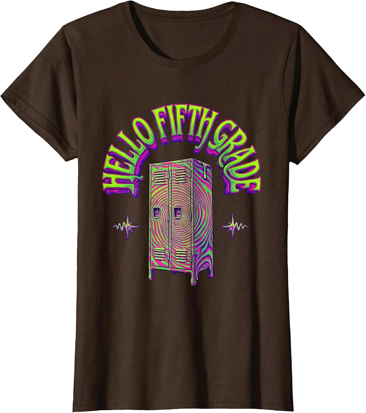 Women's Hello Fifth Grade Psychedelic Back To School 5th Grade T-Shirt - Brown