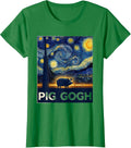 Women's Pig Gogh Flat Vector Art Parody Pet Lover Gift T-Shirt - Kelly Green