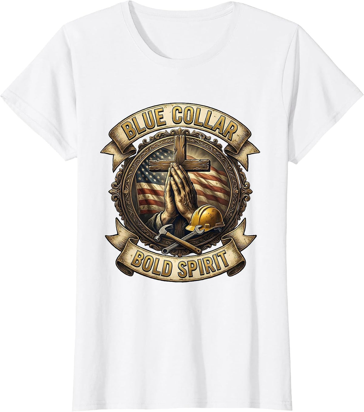 Blue Collar Bold Spirit Labor Day Graphic T-Shirt - White