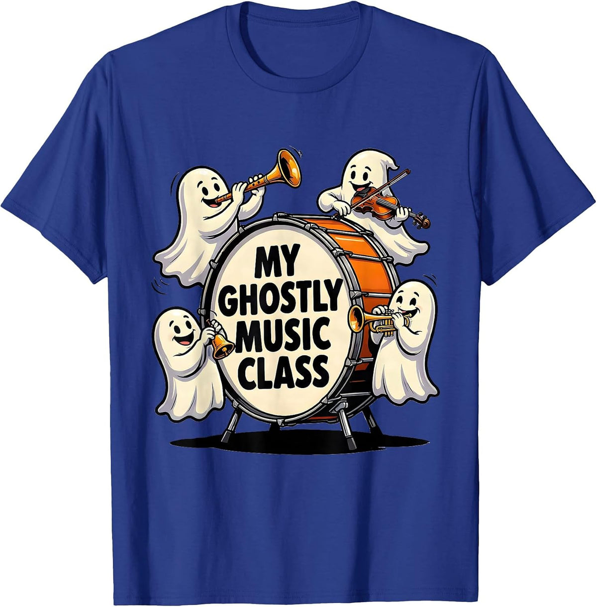 My Ghostly Music Class Cartoon Halloween Music Teacher Ghost T-Shirt - Royal Blue