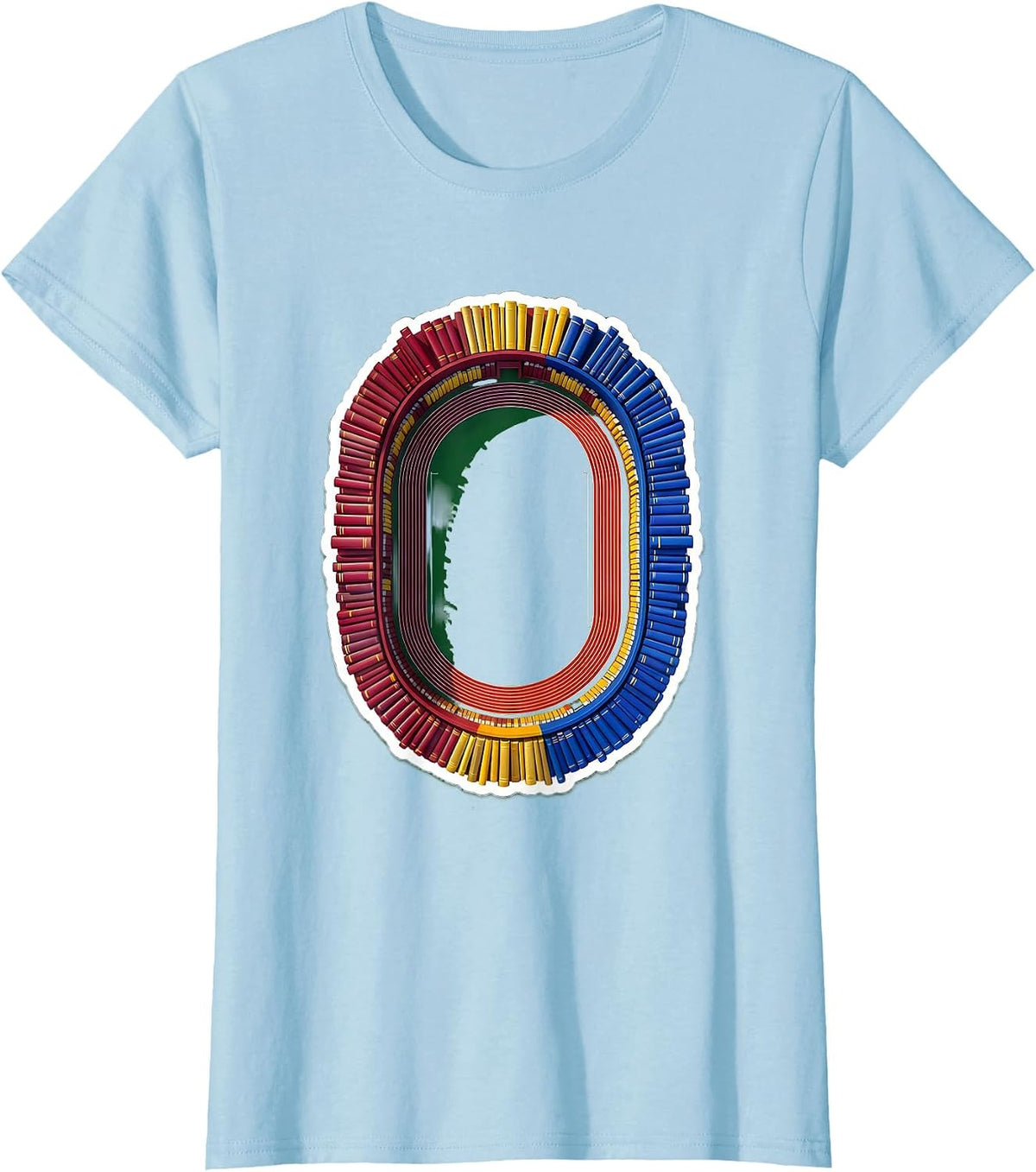 Bookshelf Running Track Reading Lover Graphic T-Shirt - Baby Blue