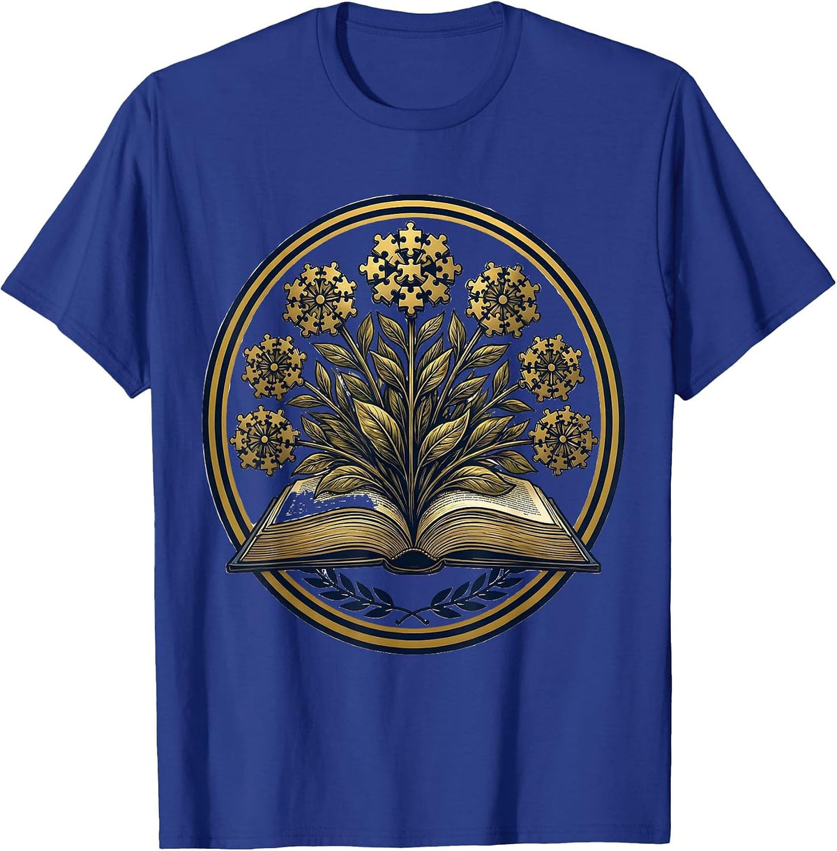 Men's Special Education Teacher Puzzle Piece Flower Book T-Shirt - Royal Blue