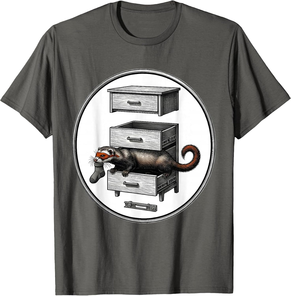 Ferret Exploded View Badge Funny Ferret Lover Gift T-Shirt - Asphalt Grey