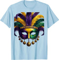 Men's Purple Gold and Green Mardi Gras Celebration Design T-Shirt - Baby Blue