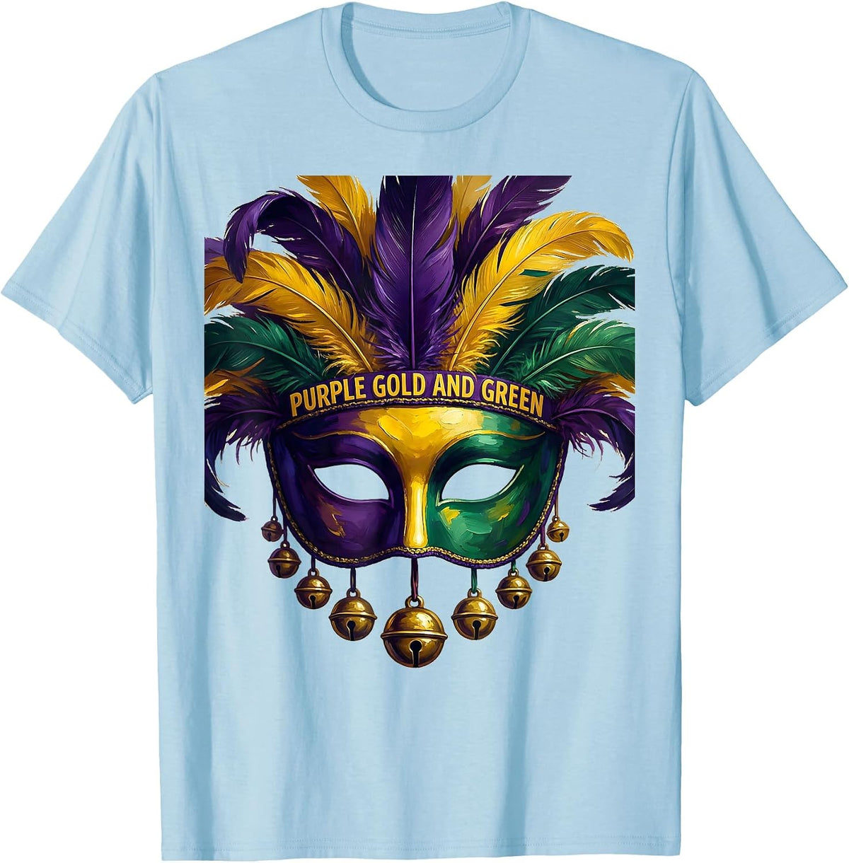 Men's Purple Gold and Green Mardi Gras Celebration Design T-Shirt - Baby Blue