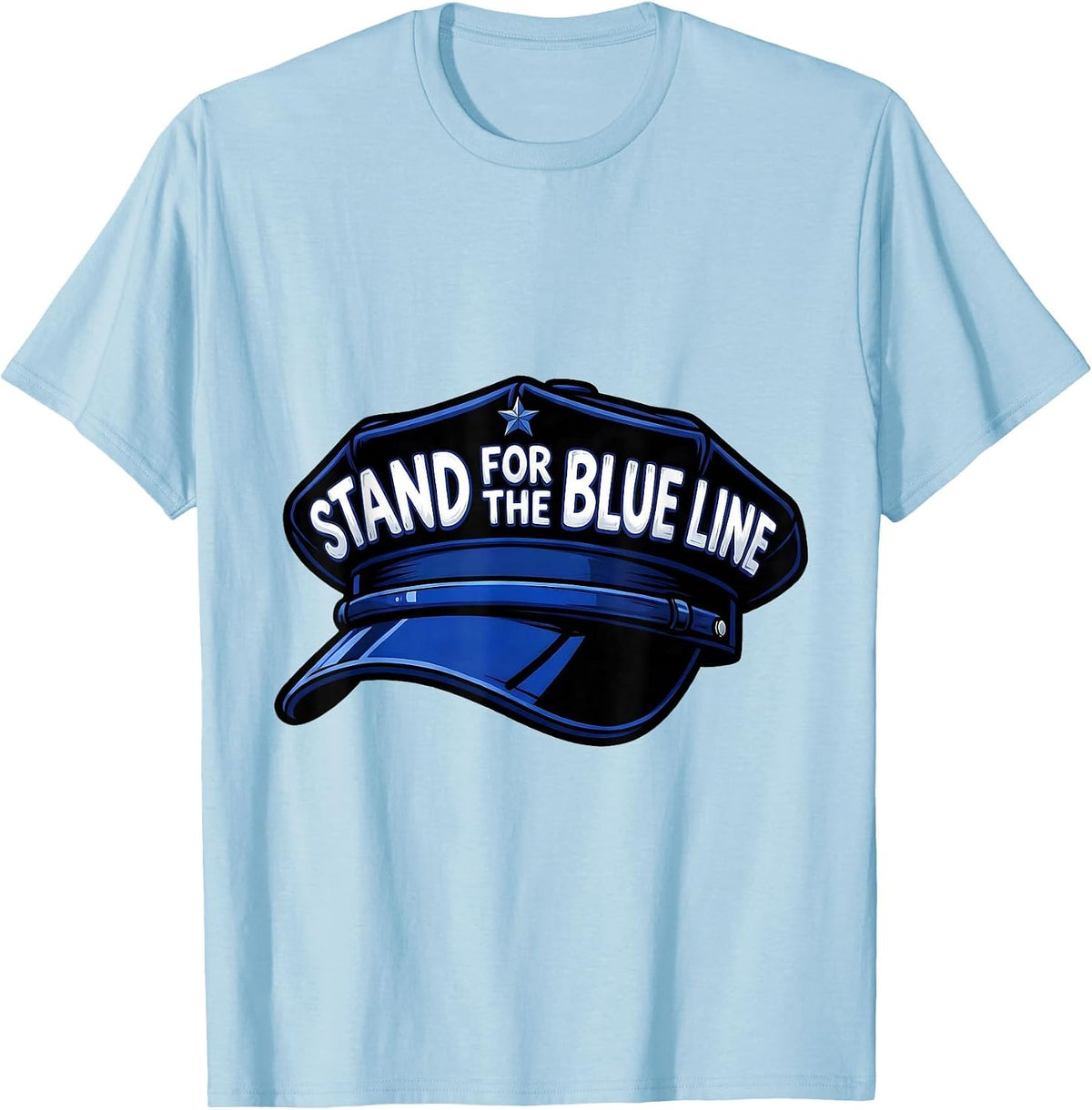 Men's Stand For The Blue Line Cartoon Police Support Thin Blue T-Shirt - Baby Blue