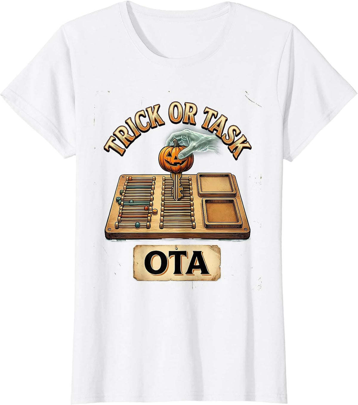 Women's Trick Or Task OTA Vintage Physical Therapy Halloween Ghost T-Shirt - White