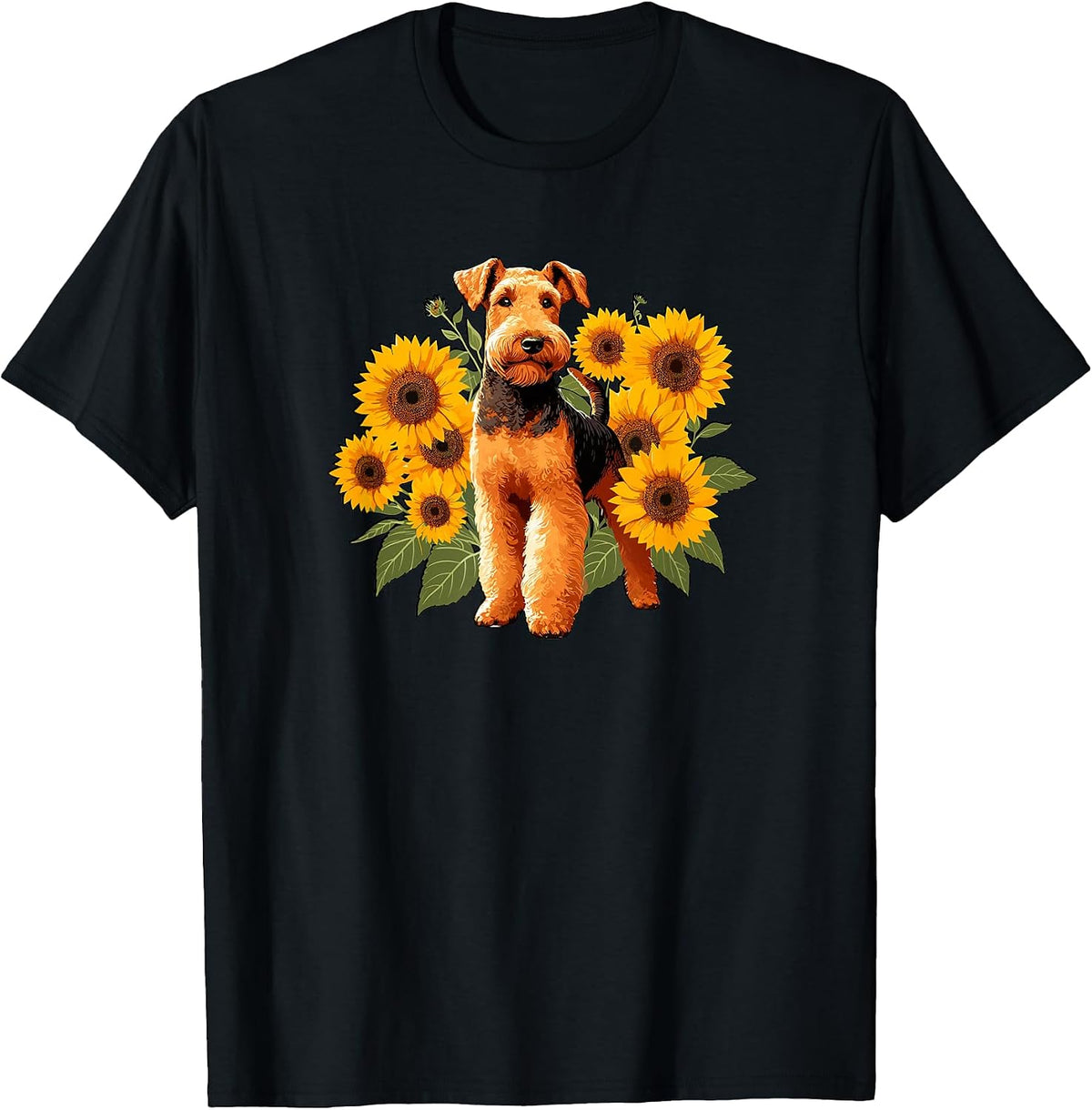 Funny Womens & Girls Sunflowers Airedale Terrier Dog Lover T-Shirt, Men, Black, Small - As Pictured