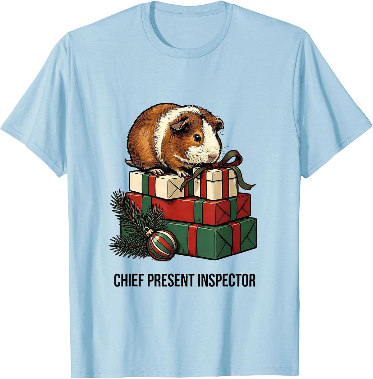 Men's Chief Present Inspector Funny Guinea Pig Christmas Pet Lover T-Shirt - Baby Blue
