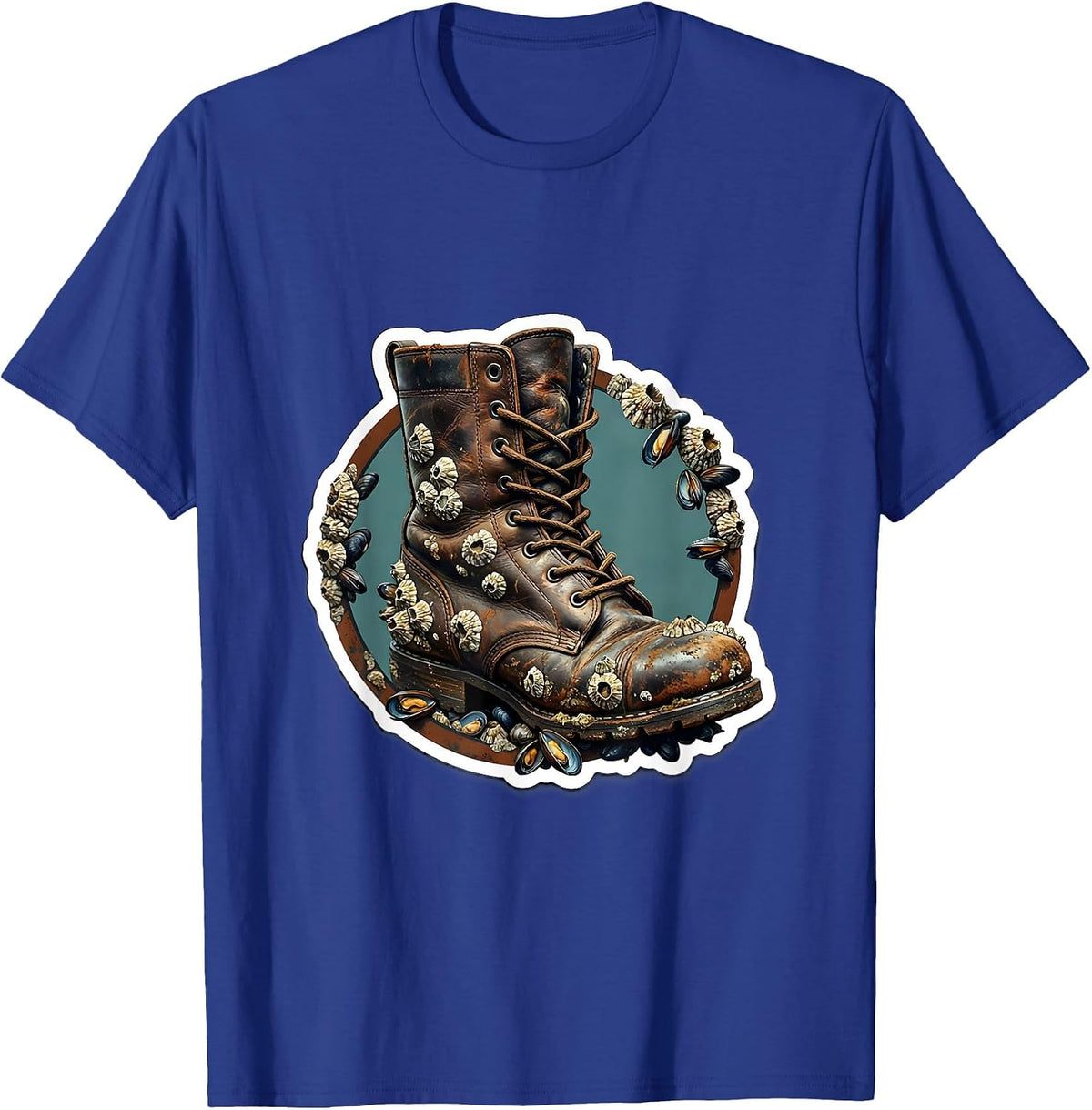 Salty Old Sailor Boot Barnacle Illustration T-Shirt - Royal Blue