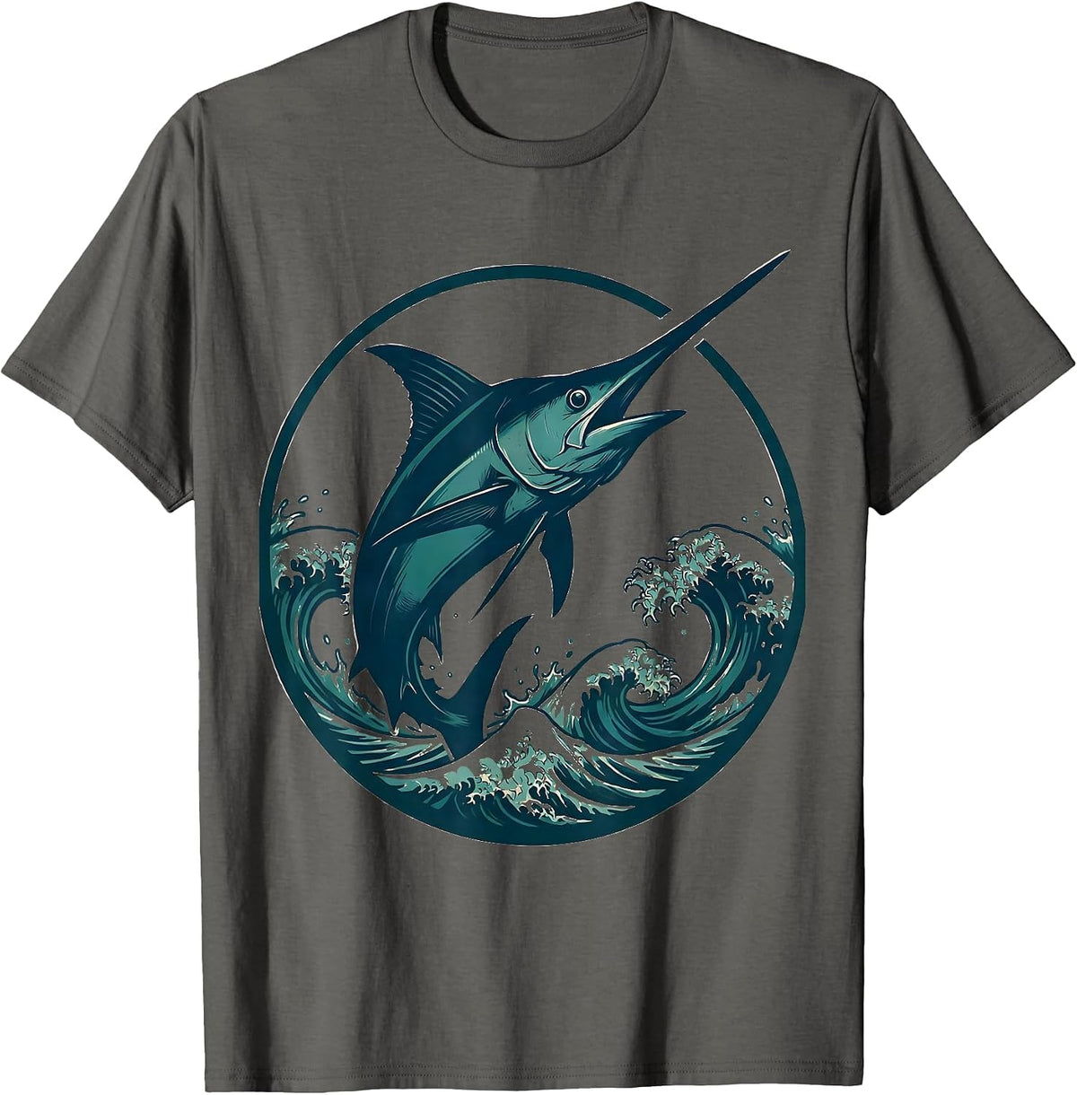 Swordfish Leaping Ocean Wave Gulf of Mexico T-Shirt - Asphalt Grey