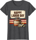 Women's Happy Labor Day Vintage Lunch Pail Patriotic Americana T-Shirt - Dark Heather Grey