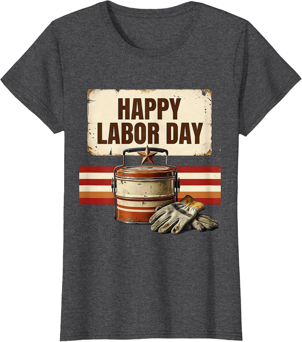 Women's Happy Labor Day Vintage Lunch Pail Patriotic Americana T-Shirt - Dark Heather Grey