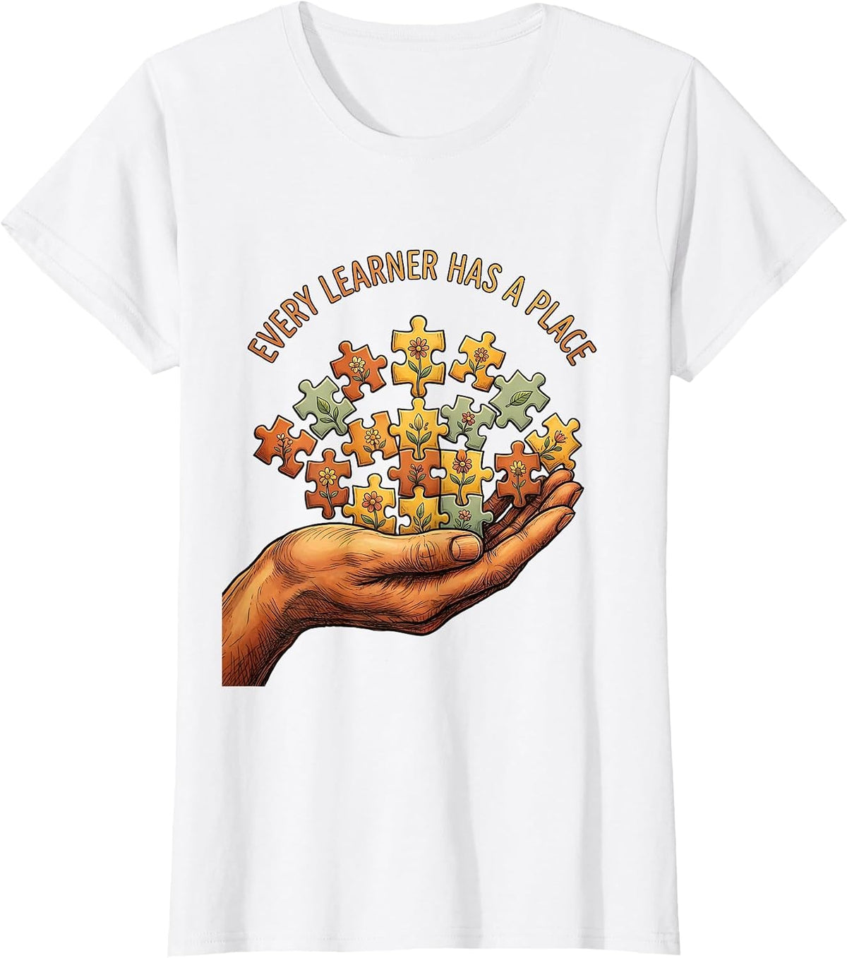 Women's Every Learner Has A Place Sped Teacher Design T-Shirt - White