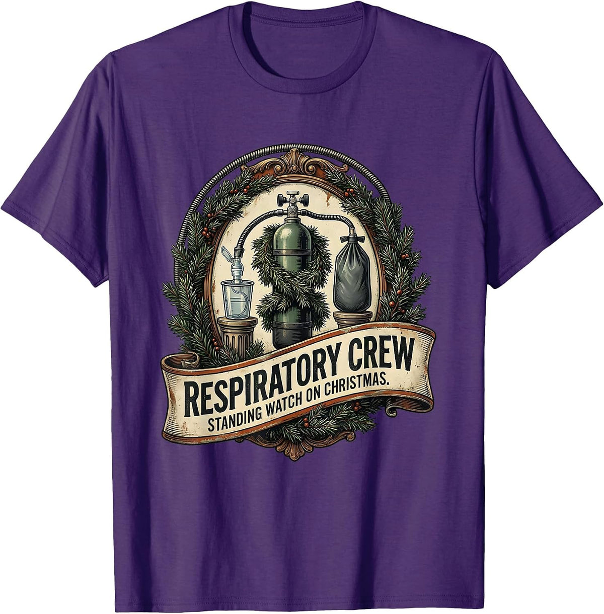 Respiratory Crew, Standing Watch On Christmas Vintage T-Shirt - Purple