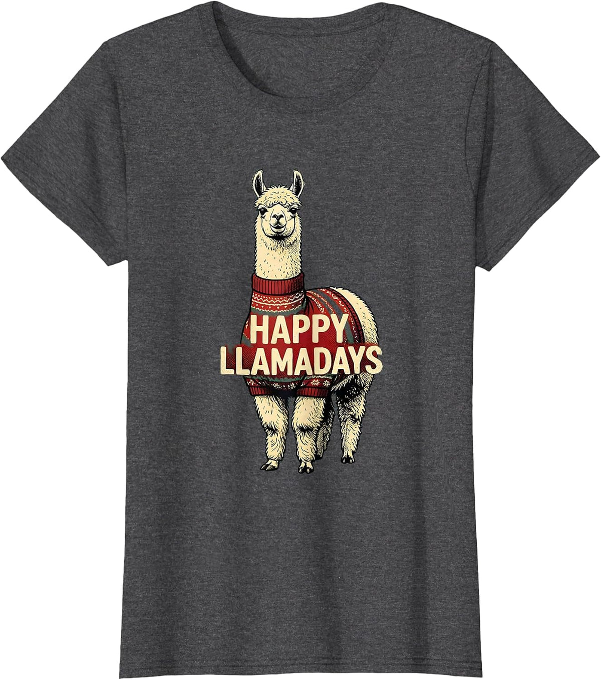 Women's Happy Llamadays Funny Llama Christmas Alpaca Lover Gift T-Shirt - Dark Heather Grey