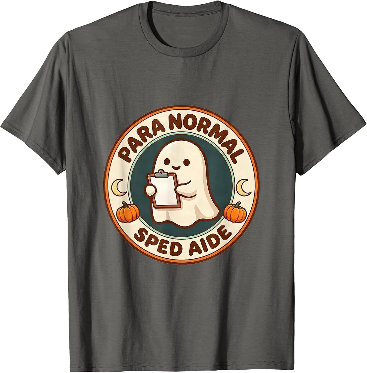 Men's Para Normal SPED Aide Cute Kawaii Ghost Halloween T-Shirt - Asphalt Grey