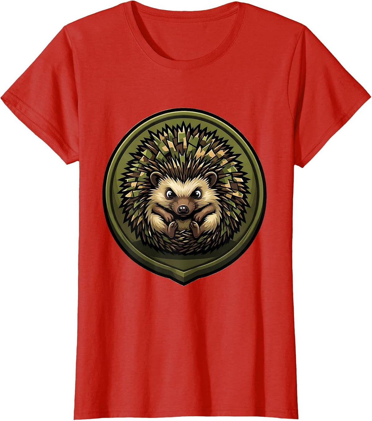 Women's Kids Camo Hedgehog Rolled Up Ball Graphic T-Shirt - Red