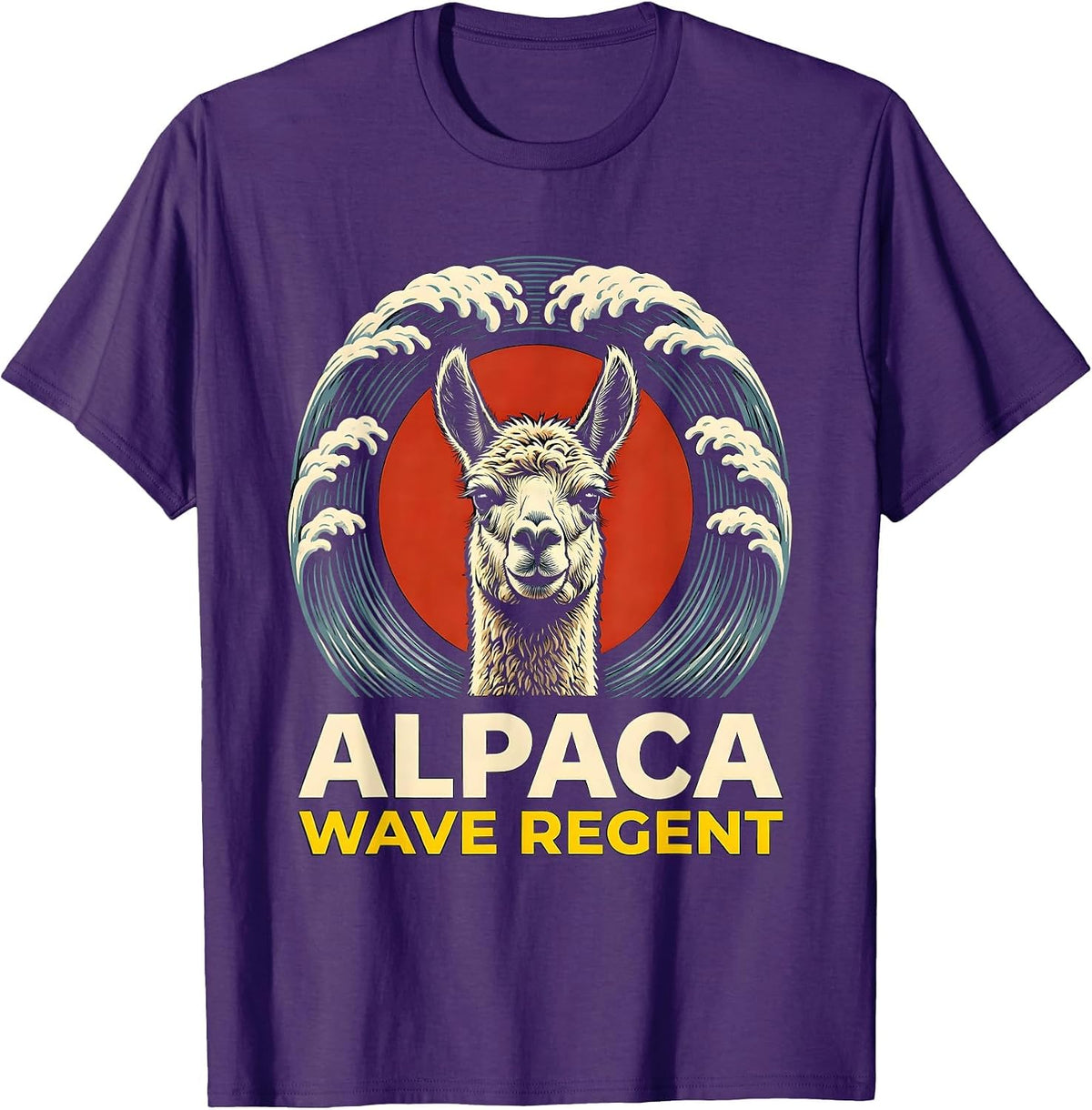 Men's Alpaca Wave Regent Stencil Graphic Funny Animal Lover Pet T-Shirt - Purple