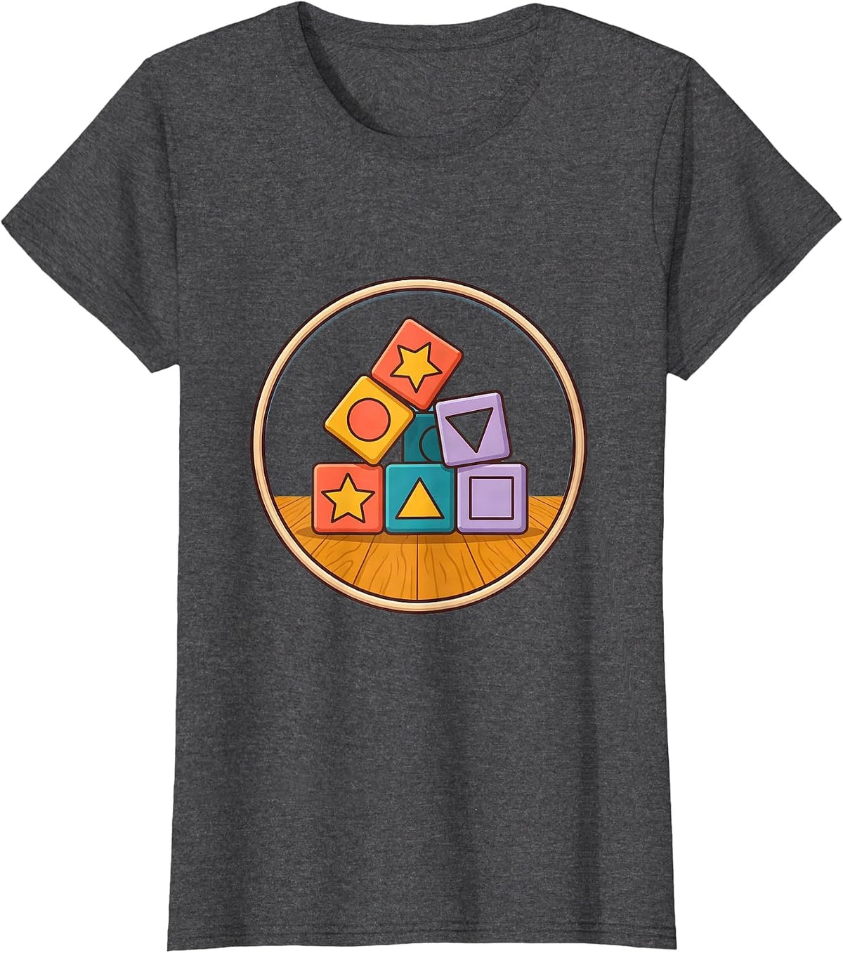 Women's Preschool Teacher Alphabet Blocks Graphic Tee T-Shirt - Dark Heather Grey