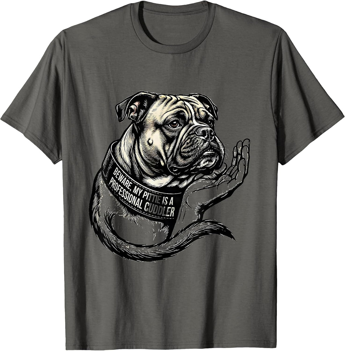 Men's Beware, My Pittie Is A Professional Cuddler Funny Pitbull T-Shirt - Asphalt Grey