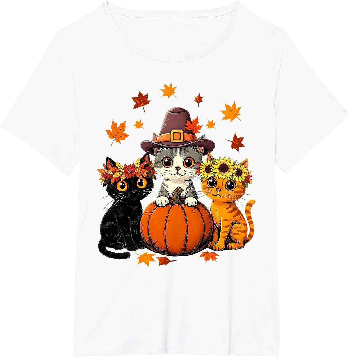 Thanksgiving Kittens Pumpkin Cute Fall Cats Lover Men Women T-Shirt - White